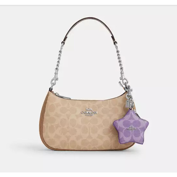 Coach Star Bag Charm Coin Case Pouch In Signature Canvas Silver / Iris CBL12 NWT - Picture 5 of 5